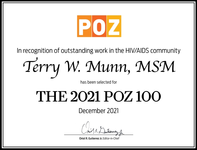 POZ100 Award 2021 Terry Munn